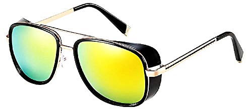 LoveLegis Iron Man-Sonnenbrille - Steampunk - Tony Stark - Retro - Mann - Unisex - goldener Rahmen mit roter Linse - Weihnachts- und Geburtstagsgeschenkidee