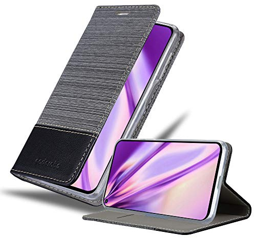 Cadorabo Hülle kompatibel mit Honor 20 PRO aus Premium Jeans und Kunst Leder Flip Klappbare Stoßfeste Magnetische [Standfunktion] [Kartenfächern] Cover Hülle für Honor 20 PRO Tasche in Grau