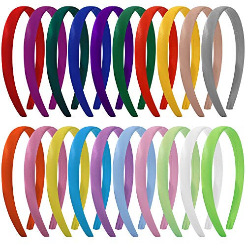 Serre-Tête Bandeau en Satin Serre Tete Plastique Bricolage 15mm Cheveux Accessoire pour Fille Femmes Multicolore 20 Pièces