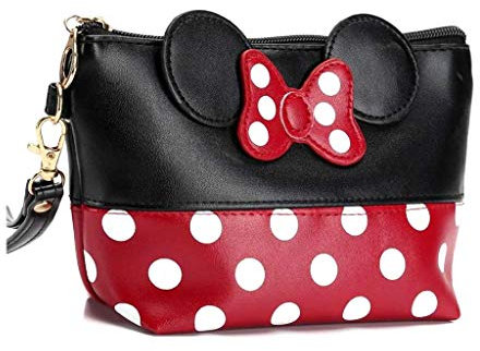 Trousse de Rangement pour Maquillage Mickey,Sac Femme en PU de Voyage à Pois Bowknot,Premium Quality Sac Grand Sac de Toilette,Organisateur pour Les Femmes