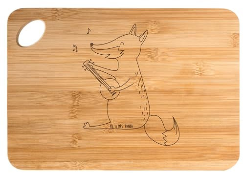 Mr. & Mrs. Panda Bambus - Schneidebrett Fuchs Gitarre - Geschenk, Sänger, Musik Spruch, Holzbrett mit Gravur, Musikerin, Holz Bretter, Bretter,