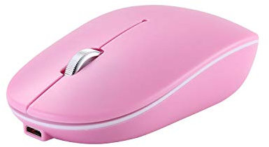 Pink Rechargeable Bluetooth Mouse Bluetooth 5.0 + USB 2.4G Wireless Dual Mode Computer Mice Silent Click Compatible for Windows/iPad/iPhone/Mac OS/Android
