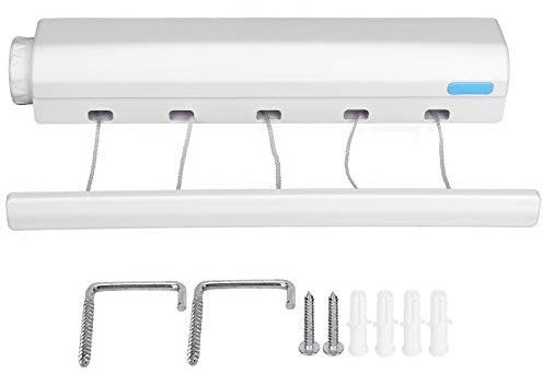 Einziehbare Wäscheleine Teleskop Indoor Outdoor Wandmontage Wäschetrockner Linie Trocknungsseil Kleiderbügel(5 Seile)