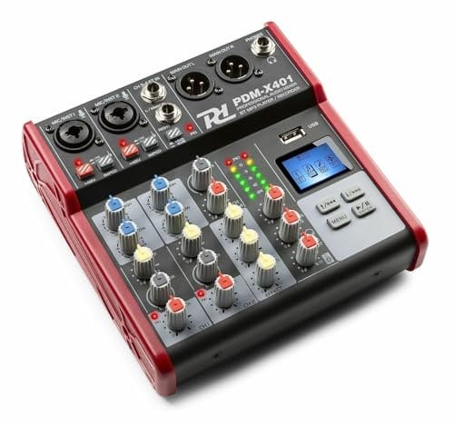 Power Dynamics PDM-X401 PA Microphone Mixing Desk with Bluetooth, USB MP3 Music Player, +48V, XLR and Jack, 4 Channel