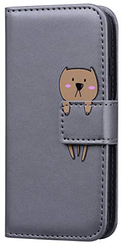 Auslbin Hülle für iPhone 5/5s/SE,Premium Leder Flip Wallet Schutzhülle Tasche Handyhülle für iPhone 5/5s/SE(Grauer Hund)