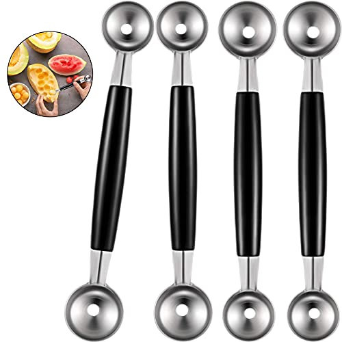 4 Pieces Double-Sided Melon Baller Double-Ended Melon Baller Scoop Stainless Steel Fruit Spoon for Icecream Dessert Sorbet Tool
