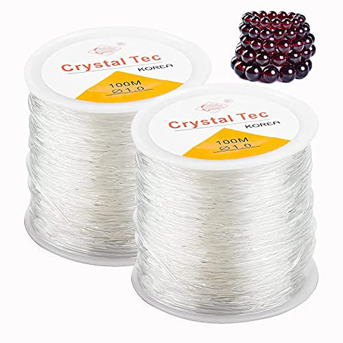 Crystal Elastic Beading Thread, 2PCS 1.0mm Elastic Bracelet String, Beading Thread for Jewellery Making, Clear Stretch Bead Cord for Hanging Christmas Ornaments, Bracelet Making (100m)