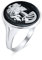 Antike Hip Cool Schwarz Weiß Runde Lünette Weibliche Lolita Skelton Cameo Ring Für Jugendliche Frauen Biker Schmuck Punk Rock .925 Sterlingsilber