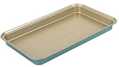 Prestige x Nadiya Brownie Tin - Non Stick Brownie Tray 33 x 18cm, Dishwasher Safe, Oven and Fridge/Freezer Safe, Steel Bakeware, Teal & Gold, 13 x 7