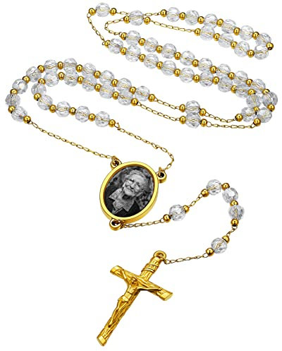 Collana Rosario Personalizzata Gesù Croce Rosario Bianco 18K Oro Placcato in Acciaio Inossidabile 316L Gioielli Religiosi Cristiani Cattolici
