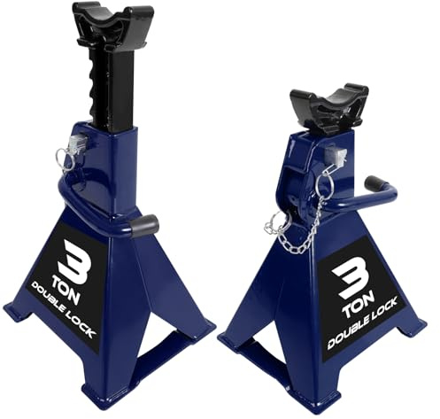 TCE AT43005AU Torin Steel Heavy Duty Jack Stands: Double Locking Pins, 3 Ton (6,000 lb) Capacity, Blue, 1 Pair (2 Pack)