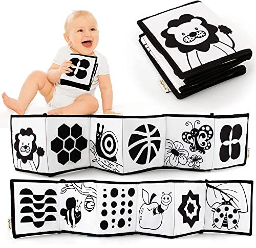 EKKONG Stoffbuch Baby, Kontrastbuch Schwarz Weiß Buch Stoffbuch Soft Bilderbuch Tierische Insektengrafiken Stoffbücher für Babys Kleinkinder ab 0+ Monaten Frühe Lernspielzeug Kinderwagen Spielzeug