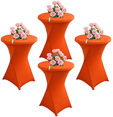 KAYBTNT 4er Set Stehtisch Hussen, Spandex Stretch Stehtischhussen für Bistrotisch, Tischhussen für Stehtische Ø 60-80cm, Elegante Tischdecke für Bankett Hochzeit Geburtstag Party,Orange,80x110cm