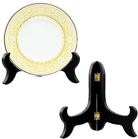 Jagowa 6-Inch Wooden Plate Stand - Elegant Oriental Home Décor Display Easel in Black Finish - Perfect Plate Holder