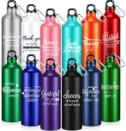 Gejoy 12 Pcs Employee Appreciation Gifts Bulk for Coworker Staff Aluminum Water Bottle 24 oz Thank You Team Gifts Lightweight Bike Sports Bottles Bulk with Twist Cap Buckle(Colorful)