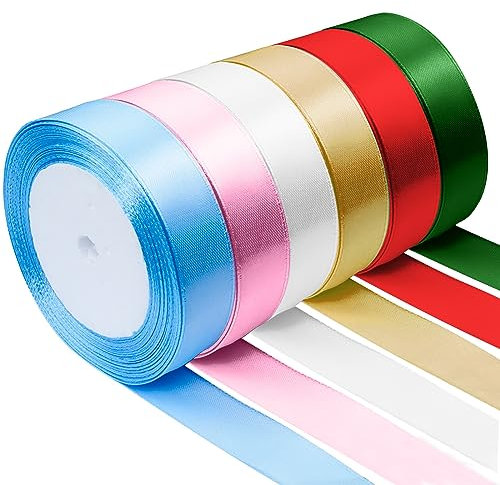 CoKeeSun 6 Rouleaux 6 Couleurs Ruban Satin, 132 m x 20 mm Ruban Cadeau Emballage, Ruban de Satin de Soie, pour Décoration de Mariage, L'artisanat de Décoration de Maison, Décoration de Gâteau, Bouquet