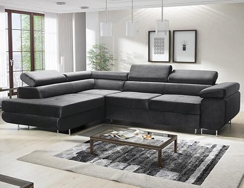 Avatar Velvet Ecksofa in L-Form 277 x 73 x 203 cm mit Schlaffunktion und Bettzeugbehälter - Schlafsofa mit Bettkasten - Eckcouch mit Stauraum - Rechts - Farbe: Monolith Graphit (MO97)