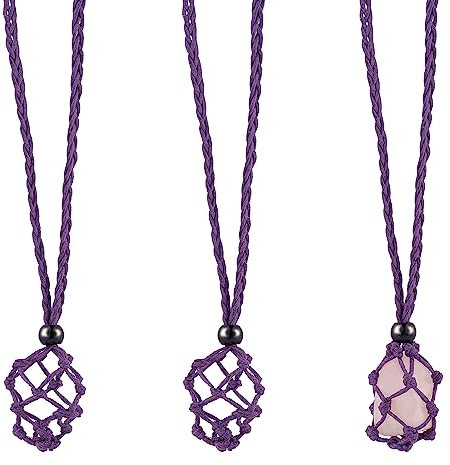 WEWAYSMILE 2 Pezzi Collana Vuota Porta Pietre, Collana Macrame Intrecciata con Cordoncino di Cotone Cerato, Pendente in Pietra Regolabile per Donne e Uomini, 76 cm (Blu ardesia scuro)