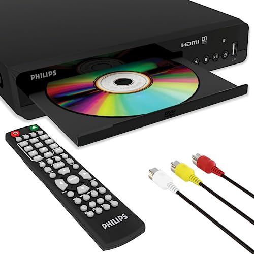 Philips Lecteurs DVD pour TV avec Port HDMI 1080p - Lecteur DVD HD Toutes régions pour Smart TV - Entrée USB - Télécommande - Câble RCA - Mini Lecteur CD DVD pour système stéréo Domestique - Multi