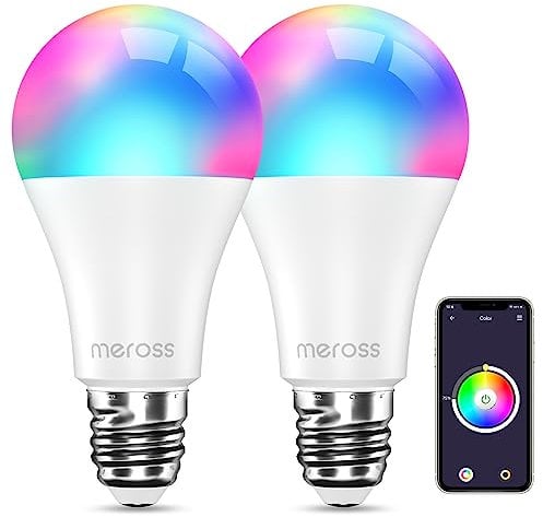 meross Smart LED Lampe, WLAN dimmbare Glühbirne intelligente Mehrfarbige Birne Äquivalent 60W E27 2700K-6500K RGBCW kompatibel mit Alexa, Google Home und SmartThings 2St., Rgbww