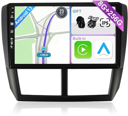 YUNTX [8GB+256GB] Android 14 Autoradio für Subaru Forester/Impreza (2007-2012)-[Integriertes CarPlay/Android Auto/DSP/GPS]-9” IPS Touch Screen-CAM+MIC-DAB/Mirror Link/Bluetooth 5.0/AHD/360 Kamera