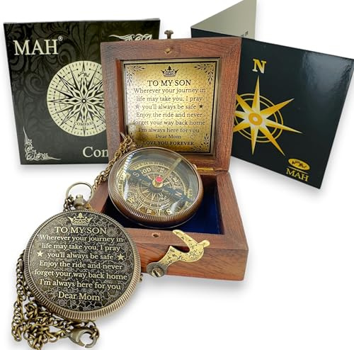 Kompass aus Messing – To My Son Never Forget That I Love You, sentimentales Andenken Geschenk von Mama, Papa und Großeltern für Abschluss, Taufe, Konfirmation, Kommunion, Geburtstag, Schulanfang