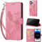 for iPhone 14 Pro Case 6.1-Inch, Embossed Premium PU Leather Folio Flip Notebook Wallet Cover Compatible with iPhone 14 Pro Phone Case [Magnet Closure][Kickstand][Card Slots], Pink Girl