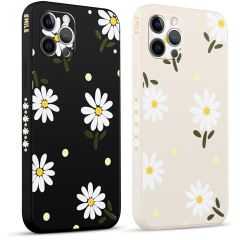 Pnakqil 2 stück Handyhülle für iPhone 12 Pro 6,1, Hülle Gänseblümchen Chrysantheme Bemaltes Muster süß Ästhetik Silikon Schutzhülle Tasche Schön Mädchen Kameraschutz Case