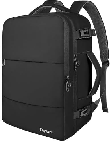 Taygeer Travel Laptop Backpack for Men Women, Airplane Approved Travel Backpack Suitcase with Water Bottle Pocket, Lightweight College 35l Luggage Bag 15.6inch Laptop Mochila Gifts for Business,Black