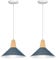 LIGKIN 2 Piezas Lámpara Colgante Industrial Moderna Ø25cm Pantalla Metal Madera Lámpara de Techo Retro E27 Iluminación para Cocina Comedor Cafetería, Azul Oscuro