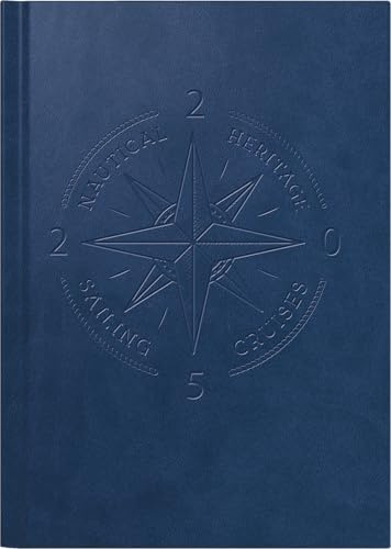rido/idé Buchkalender Modell Mentor (2025) „Nautic“, 1 Seite = 1 Tag, A5, 352 Seiten, Kunstleder-Einband Trend, blau