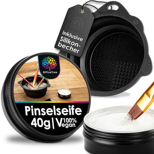 OfficeTree Savon Pinceau 40g avec Gobelet de Nettoyage Pliable - Nettoyant Pinceaux Peinture Acrylique et Aquarelle - Nettoyant Pinceaux Poils Nylon et Poils Naturels - Brush Cleaner - Brush Soap