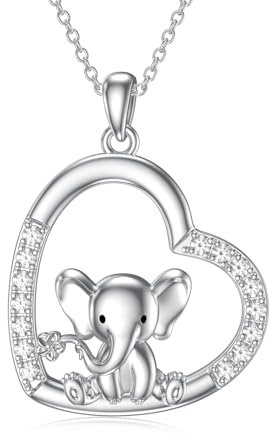ROMANTICWORK Elefant Kette 925 Sterling Silber Herz Elefan Anhänger Halskette Elefant Schmuck Geschenke für Damen Mädchen