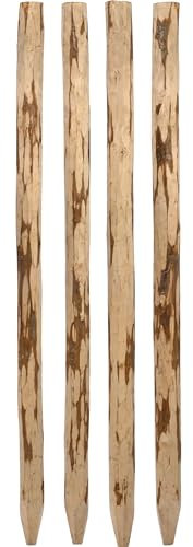 dobar® 4er-Set Holz-Pfosten 9x9 cm für Staketenzaun passend für 93307 aus geschälter Haselnuss - Rund mit 120 cm Länge - Natur