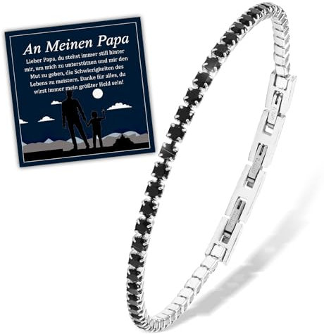 FANCIBAND Vatertagsgeschenk für Papa Tennisarmband Herren Edelstahl und Zirkon Schwarz, herrenschmuck Papa Geschenk Vatertag Geburtstag Bonus Papa Stiefvater Thanksgiving Weihnachtstag