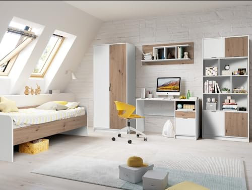 storado.de Jugendzimmer komplett - Set Karla 5-teilig mit einem Bett 90 x 200 Schreibtisch Kleiderschrank Regal Wandboard und Lieferung bis Bordsteinkante Kinderzimmer Jugendzimmemöbel
