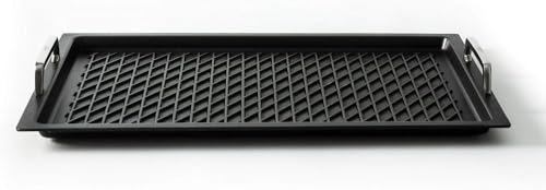 AMT Gastroguss Gastronorm - Grillplatte GN 1/1 mit BBQ-Boden, Nicht-Induktion, 53 cm x 32,5 cm, 2 cm hoch, mit Edelstahlgriffen, Lotan® Antihaft-Veredelung, AMZN-25333-G-BBQ