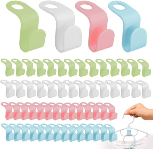 WHYCNJL 60 Pezzi Ganci Per Grucce Salvaspazio Connettori Appendiabiti Salvaspazio Mini Appendiabiti Per Organizzare L'Armadio Appendiabiti E Appendere I Vestiti Sciarpa Cappello (4 Colori)