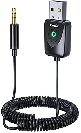 SOOMFON Bluetooth Aux Adapter Car Bluetooth 5.4 Car Adapter 3.5mm Jack with Noise Reduction, Dual Link, Build-in Mic Aux Bluetooth Adapter for Car Hands-Free Calls, Music Streaming