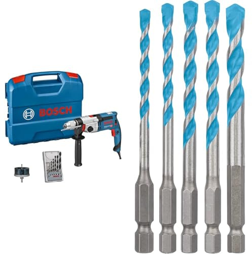 Bosch Professional GSB 24-2 - Taladro percutor (2 velocidades, Ø max perforación hormigón 22 mm, en maletín) + 5 piezas Set de brocas Expert HEX-9 MultiConstruction (para Hormigón, Ø 4-8 mm)