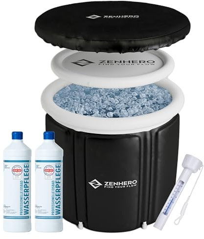 Zenhero Recovery - Kit de baño de hielo (85 cm de diámetro), máximo confort y mucho espacio, con termómetro y 2 cuidados de agua, terapia de frío para el hogar – Tonel de hielo con 5 capas aislantes