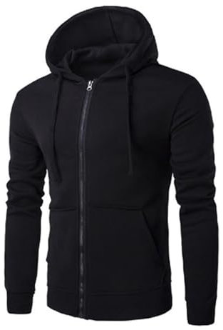 UHouse Sweatjacke Herren mit Kapuze Freizeit Zipper Hoodie Sport Kapuzenpullover mit Reißverschluss Einfarbige Kapuzenjacke Lässig Y2k Kaputzensweatjacke Slim Fit Bequeme Sportjacke Schwarz M