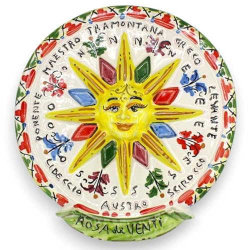 SICILIA BEDDA CAPACI Rosa dei Venti in Ceramica di Caltagirone - h 25 cm ca. con Tre opzioni Colore (1 unità) - Multicolore