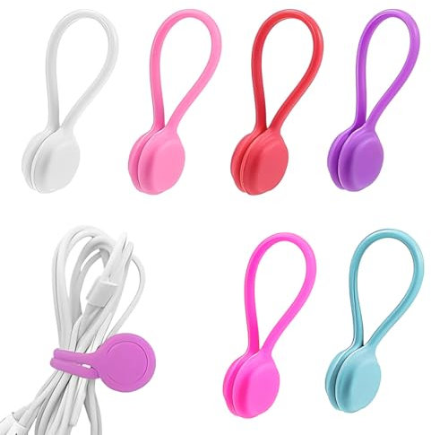 MEXRUMI 6Pezzo Fascette Magnetiche,Avvolgitore Magnetico,Proteggi Cavi,Avvolgicavo In Silicone,Raccogli Fili,Gancio Cuffie,Fascette Magnetiche,Cable Clips,Per Cavi Dati Auricolari,Gestione Dei Cavi(6