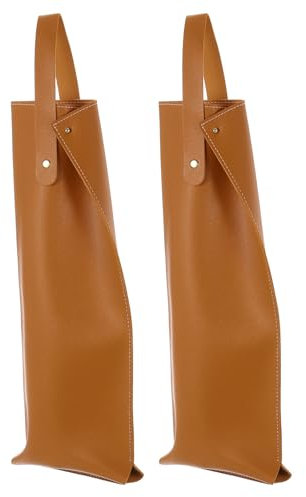 Sourcing Map 2 Pcs Brown Leather Wine Carrier Bag, Single Bottle Carrier Tote Champagne Tote for Birthday Wedding Picnic Party