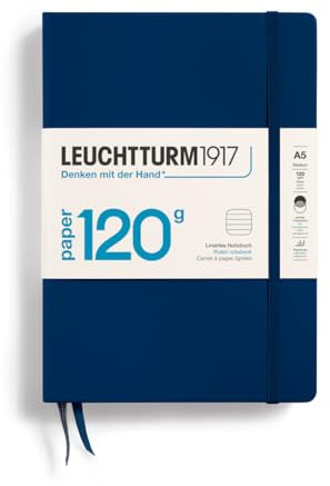 LEUCHTTURM1917 372384 Notizbuch Medium A5, 120g Edition, Hardcover Schreibbuch, 203 nummerierte Seiten, Marine, liniert