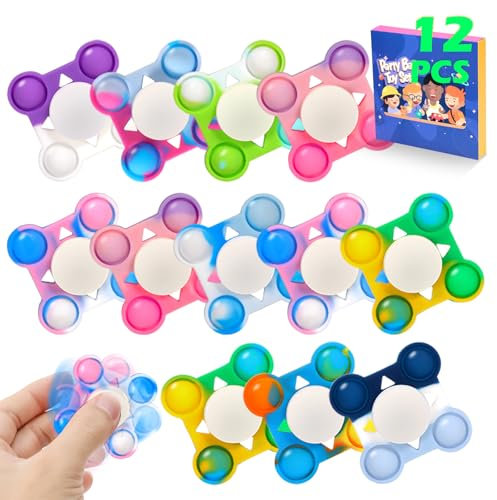 12 Stück Silikon Anti-Stress Finger Spinner für Kinder, Fidget Spinners Sensory Spielzeug Geschenke für Kinder Erwachsene Stress Relief Hand Spinner