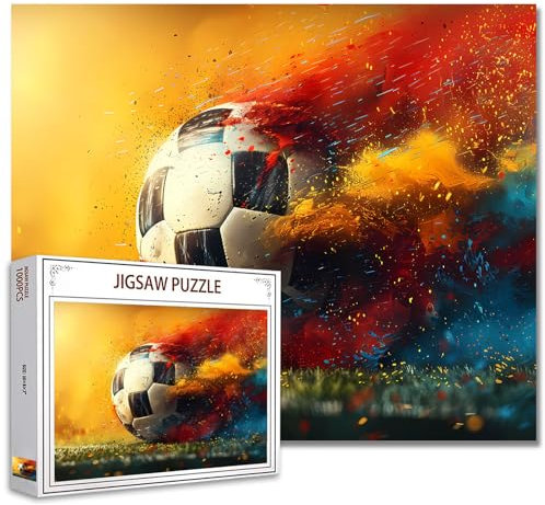 Tucocoo Flying Soccer Jigsaw Puzzle 1000 Teile Puzzles für Erwachsene, Sportballkunst-Puzzles für schwierige herausfordernde Familienaktivität, Lernspiele, DIY-Handwerk, Puzzle für Heimdekoration,