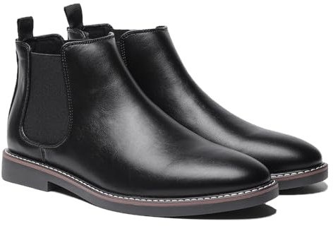 Harssidanzar Uomo Chelsea Stivali Stivaletti Casual Abito Stivali Caviglia Classici Scivolare su Stivali KM303EU,Nero,Dimensione 43