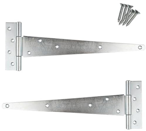 Keypak 2 Pack 350mm (14) T-Hinges Zinc Plated, Weather-Resistant Metal Tee Hinges Ideal for Wooden Gates, Barn, Garage & Shed Doors